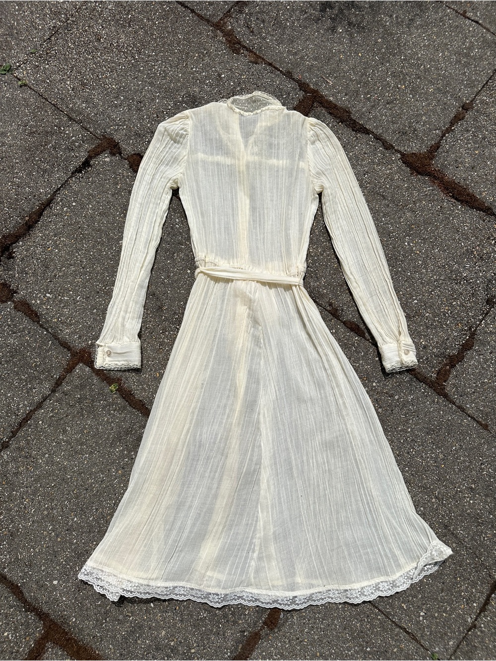 Vintage 70s Prairie Dress Cream Sheer Gauze Lace Yoke Ruffle Mock Neck - Picture 3 of 6
